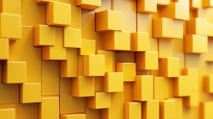 Fototapeta premium An abstract vertical animation featuring a geometric background with flying yellow cubes, rendered in 3D and presented as a 4K seamless looped video.