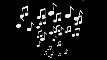 Musical notes symbol or sign floating and ascending on a black background, representing music, rhythm, and harmony in a dynamic, artistic way