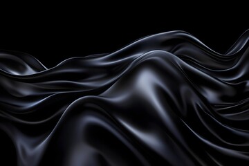 Fototapeta premium Elegant Black Silk Fabric Flowing in Waves with Smooth Reflections