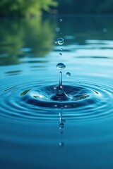 Soap bubble formation on a still blue lake surface, water, peaceful, bubbles