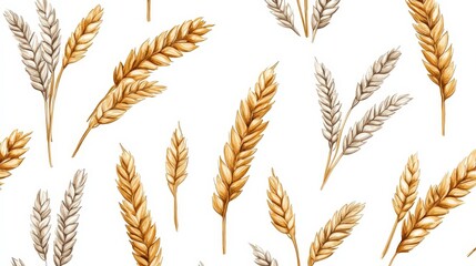 Hand-Drawn Wheat Sprigs on White Background for Farm, Food, and Harvest Themes
