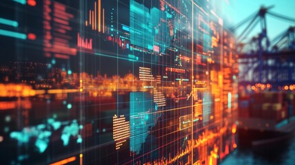 Fototapeta premium Analyzing digital trading trends financial market dashboard display tech environment closeup view data visualization