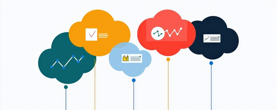 Customer experience satisfaction optimization concept. Colorful balloons with graphics representing data and analytics concepts.