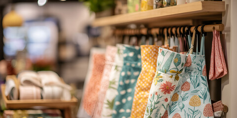 Colorful Fabric Tote Bags Hanging in a Boutique Store