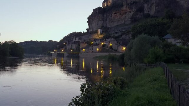 Early twilight view of the village of Beynac et Cazenac, Dordogne, France. 