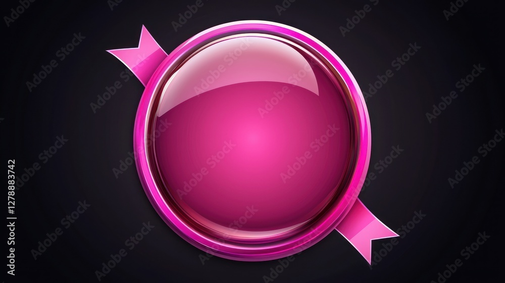 Poster a circular pink ribbon icon with a glossy finish, designed for digital use.