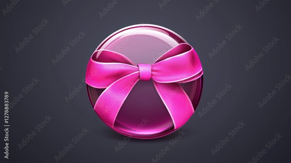 Poster a circular pink ribbon icon with a glossy finish, designed for digital use.
