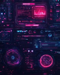 A computer monitor with a purple background and a red circle in the middle