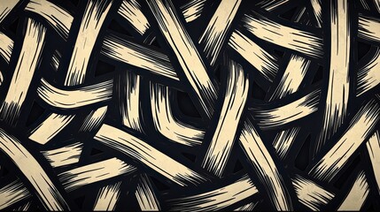 Abstract Artistic Background with Intertwined Brush Strokes in Black and Cream Colors