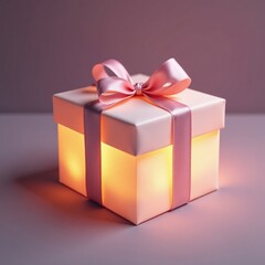 Obraz premium A delicate pastel-colored ribbon perfectly complements the soft glow of a glowing gift box, elegant, gentle hue