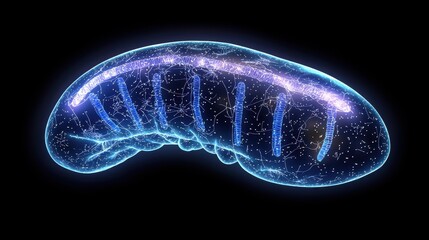 Futuristic Digital Representation of a Glowing Mitochondrion Cell