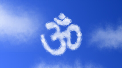 Naklejka premium The Ohm (Aum) or Hindu symbol with a cloud effect appearing in the blue sky, representing spirituality, peace, and meditation