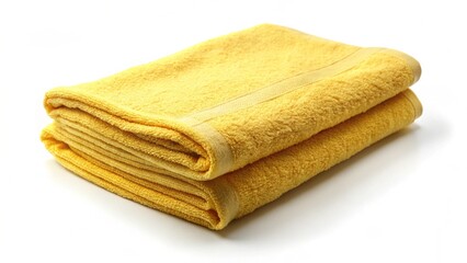Folded yellow towel on white background with soft texture ideal for kitchen or cleaning purposes premium quality textile product
