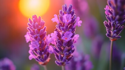 Obraz premium Lavender flowers at sunset