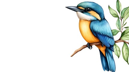 Obraz premium Hand-Drawn Tropical Bird Perched on Branch in Pastel Colors