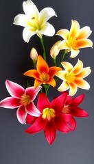 Six Vibrant Lily Flower Blossoms Various Colors A 