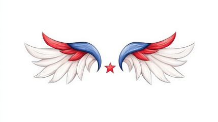 Obraz premium Artistic Representation of Colorful Wings with Red, White, and Blue Color Palette and Star Design