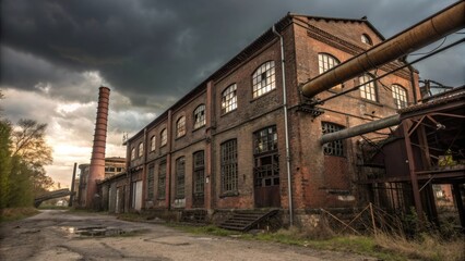 Historic industrial building with weathered architecture, showcasing the passage of time in a once-bustling factory