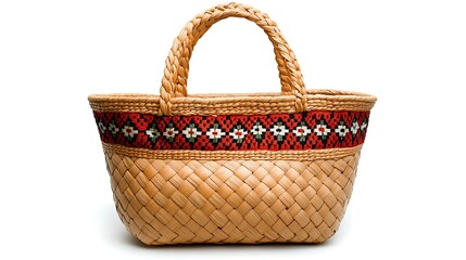 Fototapeta premium Delicate Woven Straw Beach Tote with Boho Embroidery Design