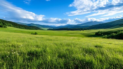 Obraz premium Tranquil Golden Hour in a Summer Meadow with Soft Clouds