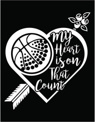My heart is on that court - printable editable vector art file.