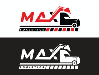 container logistics and excavator arm logo vector