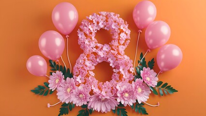 happy women's day typography  with flowers background greeting 8march international  women's day