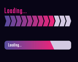 Set of loading and progress indicators. Digital elements in futuristic style for websites, interfaces and technology applications. Graphic icons and status bars for tracking processes
