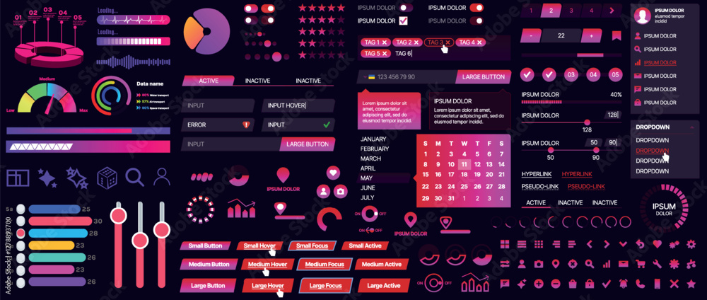 Poster set of buttons and interface elements for mobile apps and websites. modern design for navigation, co