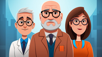 Colorful multiplicate characters in a doctor or medical profession with friendly smiles, modern illustrations, medical professionals standing together, diverse group of characters in doctor uniforms