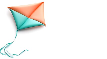 Soft Peach and Mint Kite Soaring in the Sky Against White Background