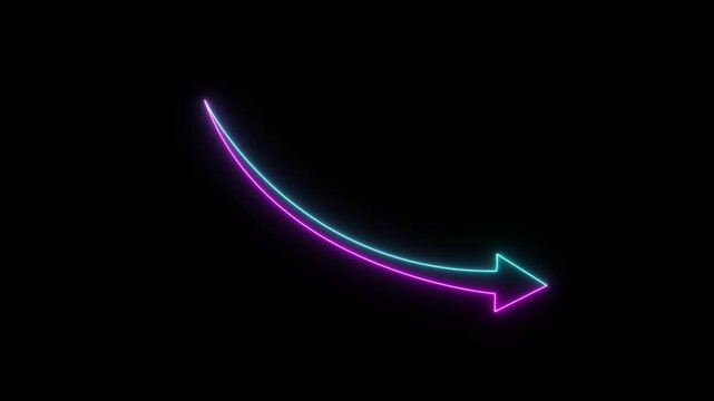 arrow down business graph icon animation. business chart concept. A neon down business graph icon displays a glowing, downward-sloping line or bar chart, symbolizing decline, loss