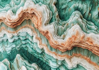 Obraz premium A vibrant close up of layered marble in white, green, and orange, with delicate veins and cracks, delivers a sophisticated for refined backgrounds.