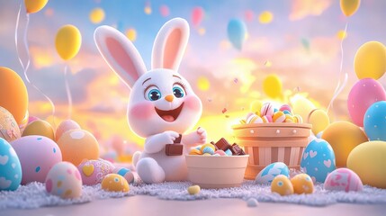 Cute Easter bunny cake with pastel eggs