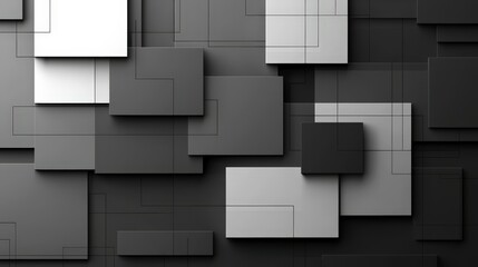 Abstract Geometric Patterns in Black and White with Overlaying Shapes and Lines