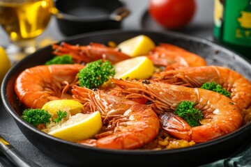 Assorted Spanish food set Paella seafood platters, grilled seafood