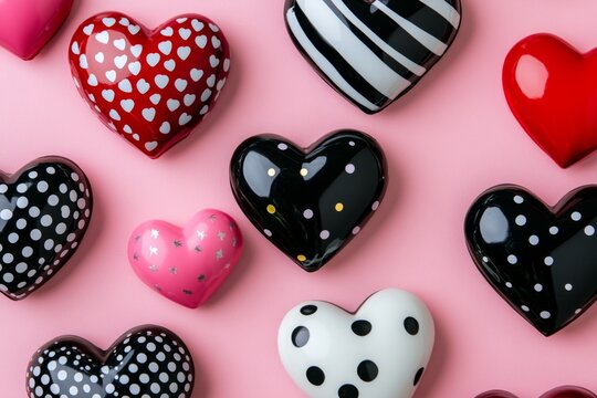 Assorted hearts on pink background for romantic expression