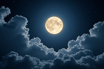 Majestic Full Moon Night Sky Serene Cloudscape Bright Lunar Light