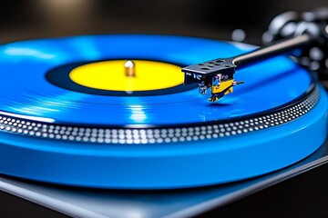 A close-up of a turntable playing a vinyl record, capturing the essence of music and nostalgia