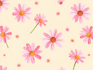  Seamless Pink Daisy Flower Pattern on Soft Background