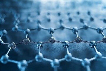 Microscopic view of interconnected nodes forming a hexagonal lattice structure.