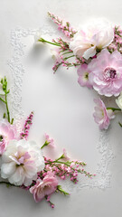 Copy space Floral invitation Card design, greeting cards elegant wonderful 3d  style. Colorful spring flower with white background, space for text.