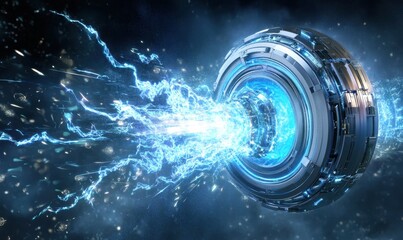 Futuristic energy orb emits powerful blue beam in space, ideal for sci-fi projects