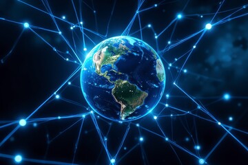 Global Network Connection Earth Surrounded by Illuminated Network Lines