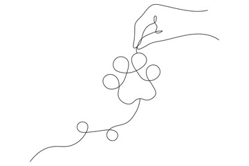 Obraz premium Dog foot print illustration continuous single line drawing animal paw icon outline vector