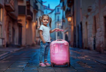 The child confident preparation for travel represents life lessons in responsibility and planning, perfect for highlighting family travel and personal growth.