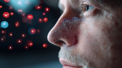 Cybernetic human figure evolving and transforming with floating holographic technology, representing the progression and innovation of intelligence and futuristic digital concepts.