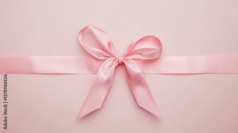 Poster a flat lay of a pink ribbon in perfect symmetry, isolated with no distractions.