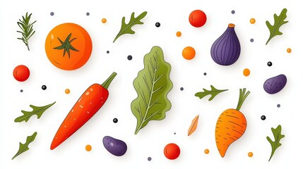 Colorful and Fresh Vegetables and Herbs Pattern for Design and Culinary Art