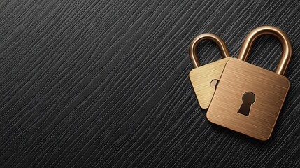 cyber security surveillance security policy concept. Two golden padlocks on a dark textured surface.